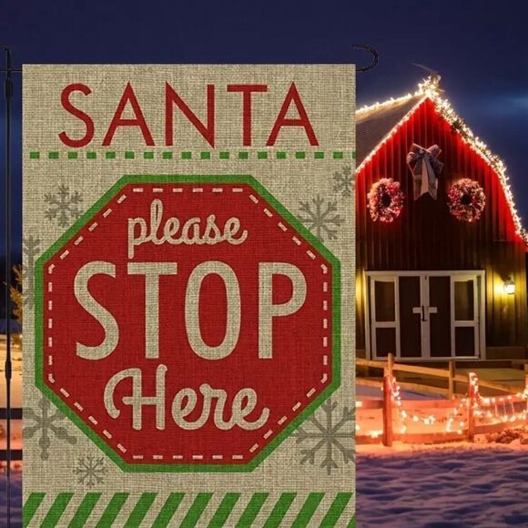 Brand New Merry Christmas Santa Please Stop Here Garden Flag - Picture 3 of 9
